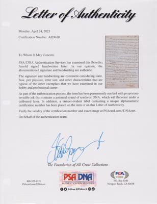 Lot #308 Benedict Arnold Autograph Letter Signed to Prime Minister Pitt - From the Collection of William Randolph Hearst - Image 3