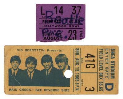 Lot #7058. Beatles (2) Concert Ticket Stubs for Shea Stadium (August 15, 1965) and the Hollywood Bowl (August 23, 1964)