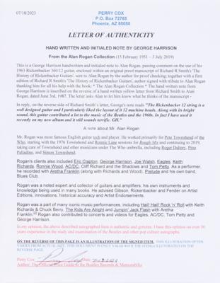 Lot #7023 George Harrison Autograph Note Signed on His Rickenbacker 12-String Guitar: "Along with its bright sound this guitar contributed a lot to the music of The Beatles" - Image 9
