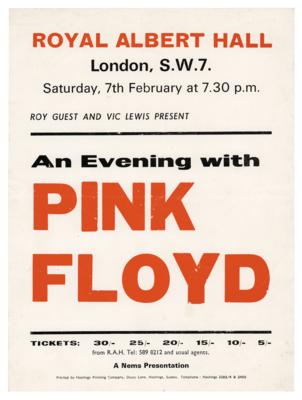 Lot #7167 Pink Floyd 1970 Royal Albert Hall Concert Handbill - Image 1