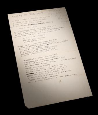 Lot #7311 Sex Pistols: Johnny Rotten Original Handwritten Lyrics for 'Holidays in the Sun’ and ‘Submission,' Classic Tracks from Never Mind the Bollocks, Here's the Sex Pistols - Image 1