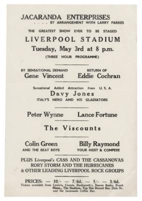 Lot #7078 Ringo Starr: Rory Storm and the Hurricanes and Gene Vincent 1960 Handbill - Image 1