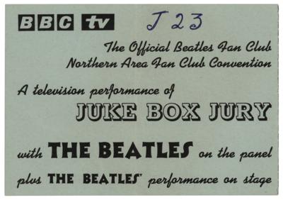 Lot #7055. Beatles 1963 'Juke Box Jury' Ticket Stub