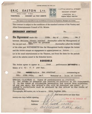 Lot #7129 Rolling Stones, Reg King, and Thee 1965 UK Tour Performance Contract - Image 1