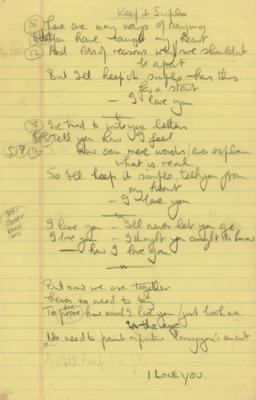 Lot #7068 Mal Evans Handwritten Song Lyrics - 'Keep It Simple' - Image 1