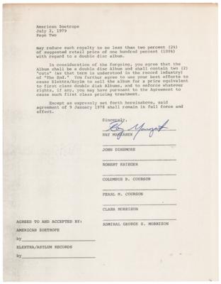 Lot #7150 The Doors: Ray Manzarek Document Signed for 'Apocalypse Now' Soundtrack - Image 1