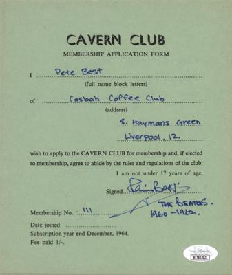 Lot #7064 Pete Best Document Signed - Cavern Club Membership Application - Image 1