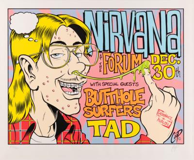 Lot #7425 Nirvana 1993 Los Angeles Forum Concert Poster (Limited Edition, #254/400, Signed by Artist Coop) - Image 1