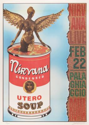 Lot #7438 Nirvana 1994 Rome Concert Poster (Limited Edition, #884/1000, Signed by Artist Alessandro Locchi) - Image 1