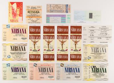 Lot #7426 Nirvana Concert Ticket Collection (16) with In Utero Tour Local Crew Pass - Including Brixton Academy, April 5, 1994 (Canceled Show - Cobain's Death) - Image 1