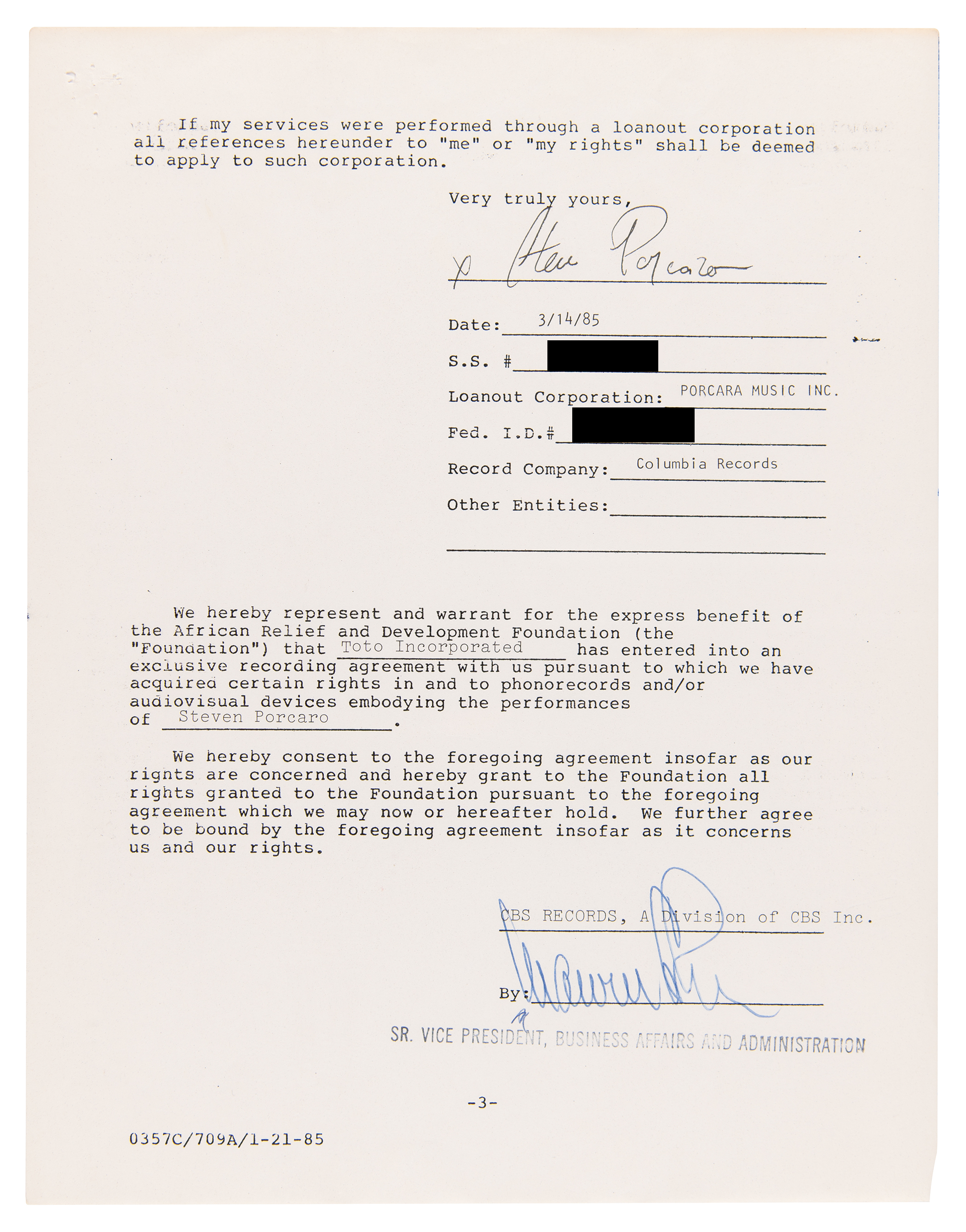 Lot #7354 Michael Jackson: We Are the World Signed Document Archive (11), with Jackson 5, Lionel Richie, Steve Perry, and Others - Image 17