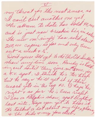 Lot #7214 Patsy Cline Autograph Letter Signed on Her New Record and Touring with Johnny Cash, George Jones, Carl Perkins: "Should really be a wet tour with all these drinking nuts" - Image 5