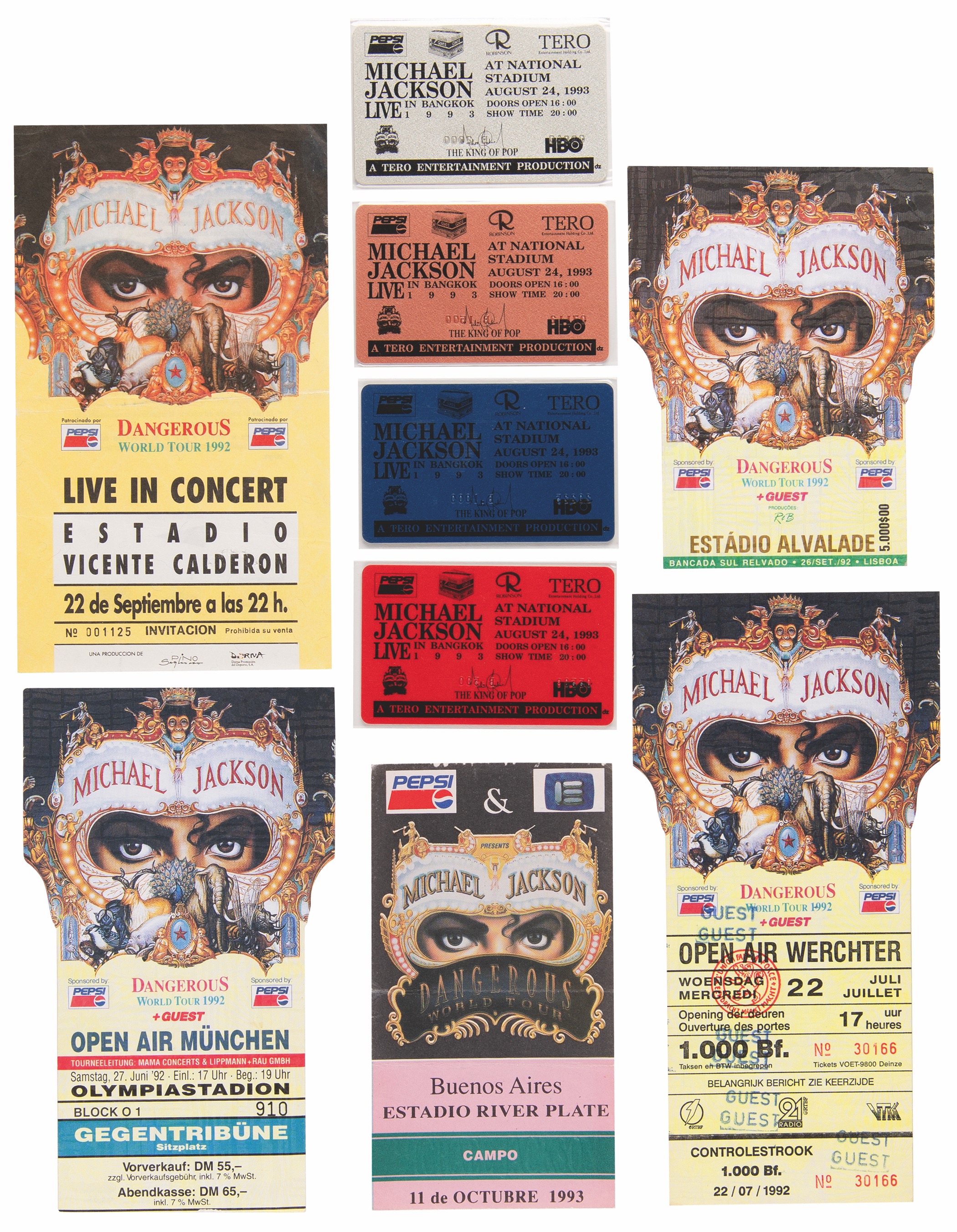 Lot #7469 Michael Jackson (9) Dangerous World Tour Tickets and Ticket Stubs - Image 1