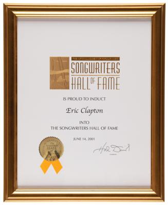 Lot #7478 Eric Clapton's Songwriters Hall of Fame Induction Certificate - Image 1