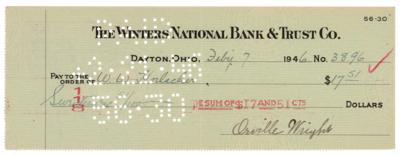 Lot #325 Orville Wright Signed Check