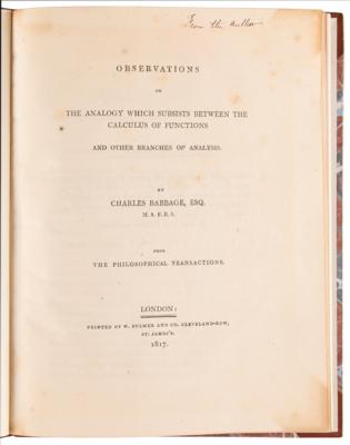 Lot #137 Charles Babbage Signed Book - Observations on the Analogy Which Subsists Between the Calculus of Functions - Image 4