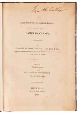 Lot #138 Charles Babbage Signed Book - An Examination of Some Questions Connected with Games of Chance - Image 4