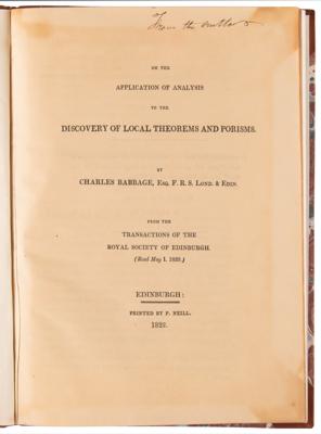 Lot #139 Charles Babbage Signed Book - On the Application of Analysis to the Discovery of Local Theorems and Porisms - Image 4