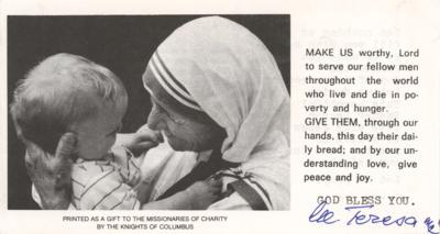 Lot #256 Mother Teresa Signed Prayer Slip