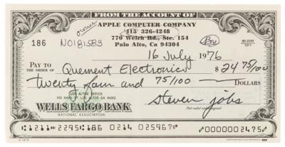 Lot #156. Steve Jobs Signed 1976 Apple Computer Check to Quement Electronics