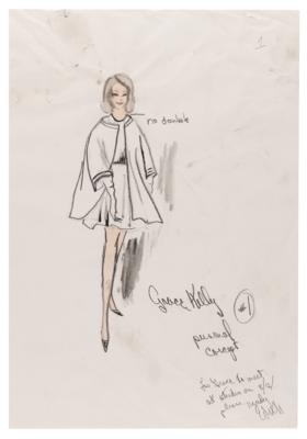 Lot #628 Edith Head Signed Original Outfit Sketch