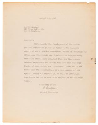 Lot #148 Albert Einstein Typed Letter Signed on the History of Special Relativity, Discussing the "Michelson Experiment" and Lorentz Transformations - Image 2