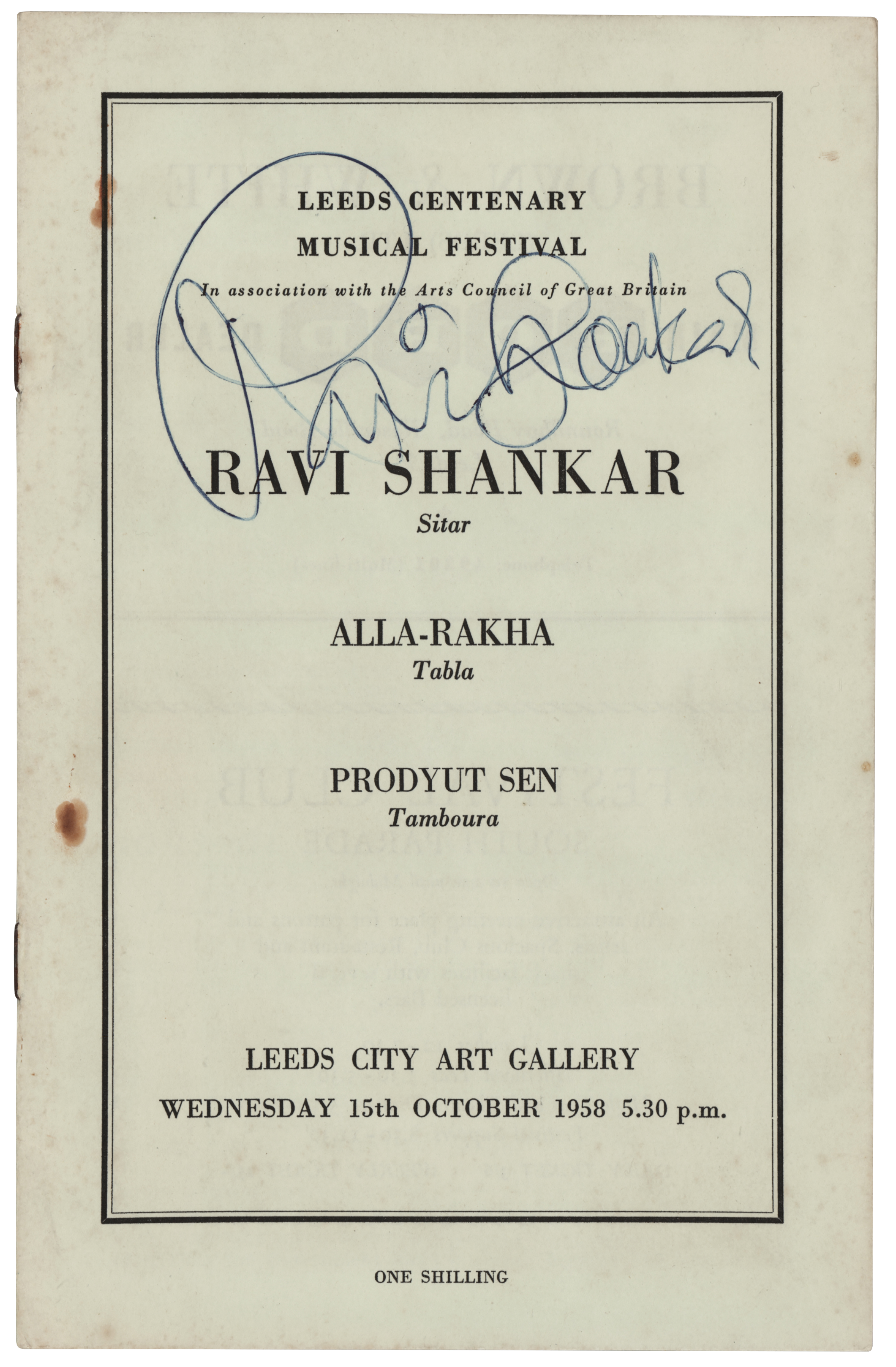 Lot #591 Ravi Shankar Signed Concert Program - Image 1