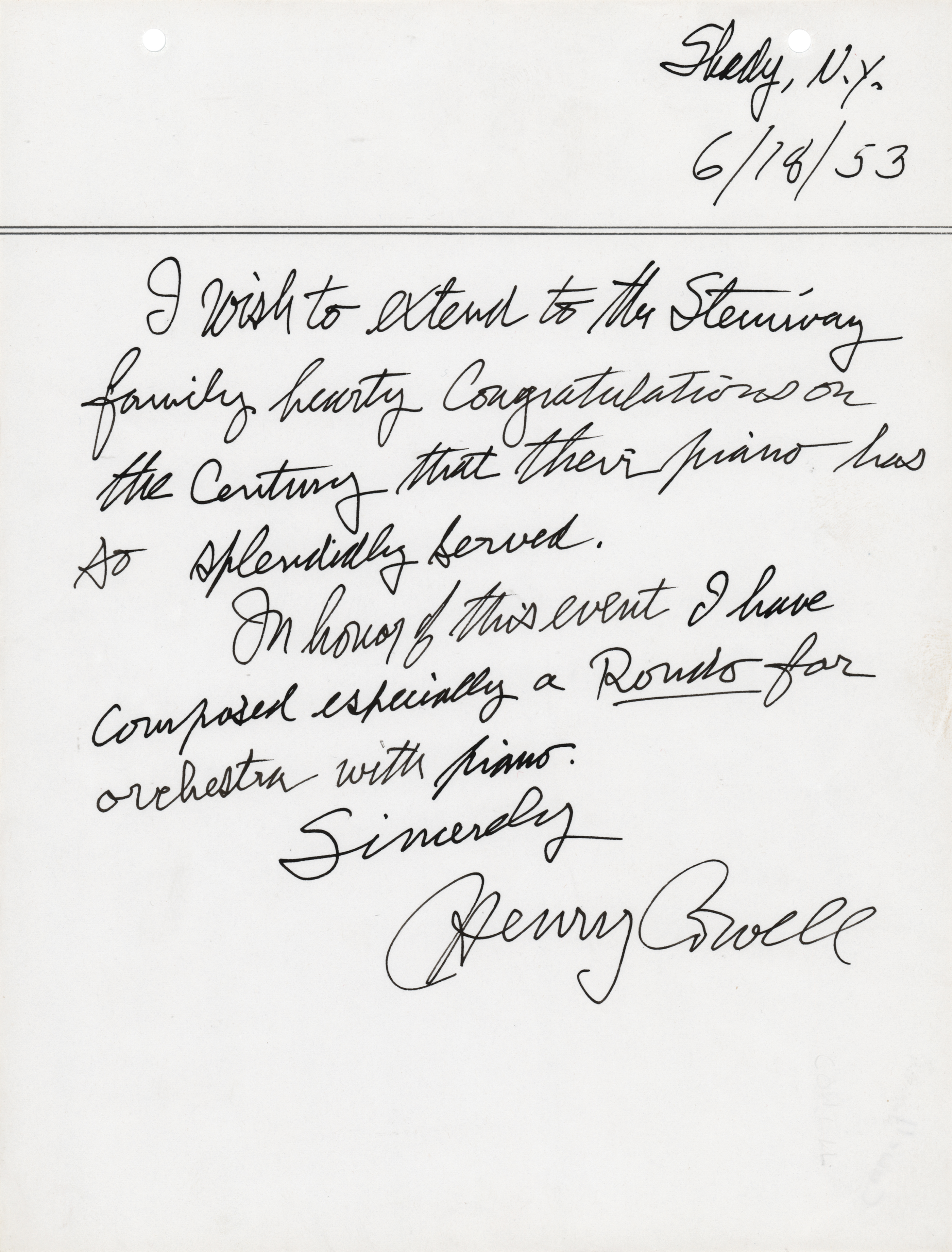 Lot #495 Henry Cowell Autograph Letter Signed to Steinway & Sons - Image 1