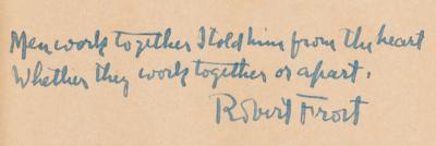 Lot #439 Robert Frost Signed Book with Autograph Quote from 'The Tuft of Flowers' - Image 2