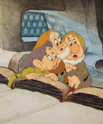 Lot #745 Dopey, Happy, and Sneezy production cel from Snow White and the Seven Dwarfs - Image 2