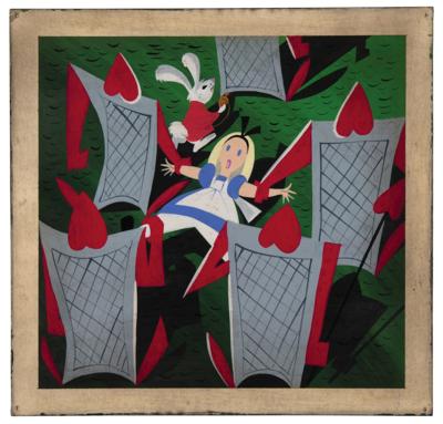 Lot #788 Mary Blair concept painting of Alice, White Rabbit, and Playing Cards from Alice in Wonderland - Image 1