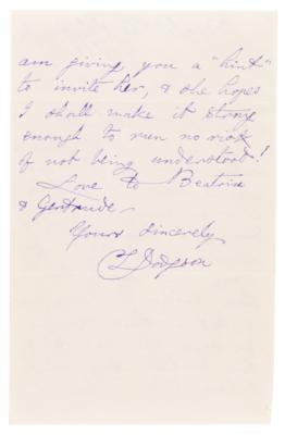 Lot #430 Charles L. Dodgson Autograph Letter Signed, Presenting "Three Doubtful Hypotheses" While Inviting a Young Friend to the Theatre - Image 2