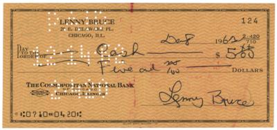 Lot #646 Lenny Bruce Signed Check