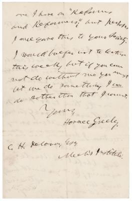 Lot #226 Horace Greeley Autograph Letter Signed, Suggesting Lectures on 'Europe,' ''Henry Clay' or 'Reforms and Reformers' - Image 2