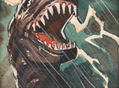 Lot #765 Tyrannosaurus and Stegosaurus battle sequence (45) production storyboard paintings from Fantasia - Image 11