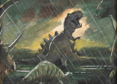 Lot #765 Tyrannosaurus and Stegosaurus battle sequence (45) production storyboard paintings from Fantasia - Image 12