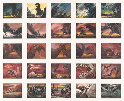 Lot #765 Tyrannosaurus and Stegosaurus battle sequence (45) production storyboard paintings from Fantasia - Image 3