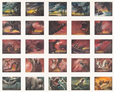 Lot #765 Tyrannosaurus and Stegosaurus battle sequence (45) production storyboard paintings from Fantasia - Image 4