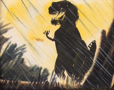 Lot #765 Tyrannosaurus and Stegosaurus battle sequence (45) production storyboard paintings from Fantasia - Image 5