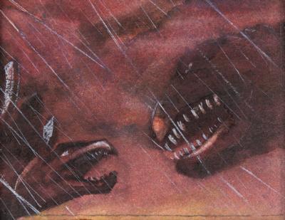 Lot #765 Tyrannosaurus and Stegosaurus battle sequence (45) production storyboard paintings from Fantasia - Image 7