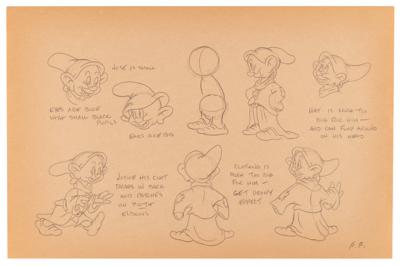 Lot #832 Frank Follmer preliminary model sheet production drawing of Dopey from Snow White and the Seven Dwarfs - Image 1