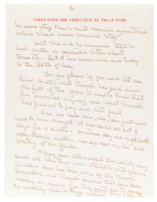 Lot #433 Ernest Hemingway Autograph Letter Signed from Cuba, Struggling with Publishers, Limiting His Alcohol Intake: “Have not had a drink since March 5th except wine. It's lonely” - Image 2