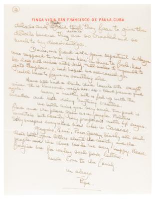 Lot #433 Ernest Hemingway Autograph Letter Signed from Cuba, Struggling with Publishers, Limiting His Alcohol Intake: “Have not had a drink since March 5th except wine. It's lonely” - Image 3