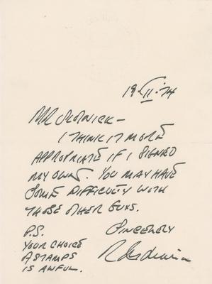 Lot #414 Robert Indiana Autograph Letter Signed