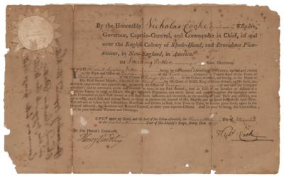 Lot #207 Nicholas Cooke Revolutionary War-Dated