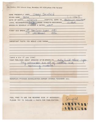 Lot #692 Jerry Seinfeld Signed and Filled-Out Questionnaire - Image 1