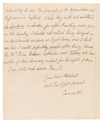 Lot #291 Charles Cornwallis Writes from Calcutta, Leery of His Return to England Due to the Words of Thomas Paine - “I should not relish being hanged as an Aristocrate…I don't see how I could possibly escape” - Image 2