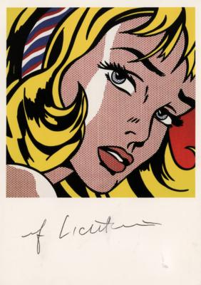 Lot #416 Roy Lichtenstein Signed Postcard of 'Girl