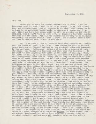 Lot #428 Philip K. Dick Typed Letter Signed on VALIS, Philosophy, and Religion - Image 2