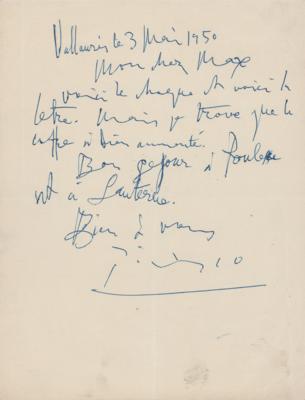 Lot #410 Pablo Picasso Autograph Letter Signed